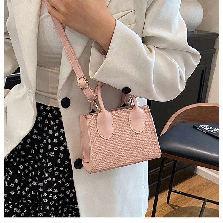 Korean Style Simple Crossbody Personality Small Square Bag2024Summer new style casual stylish single-shoulder bag corduroy handbag