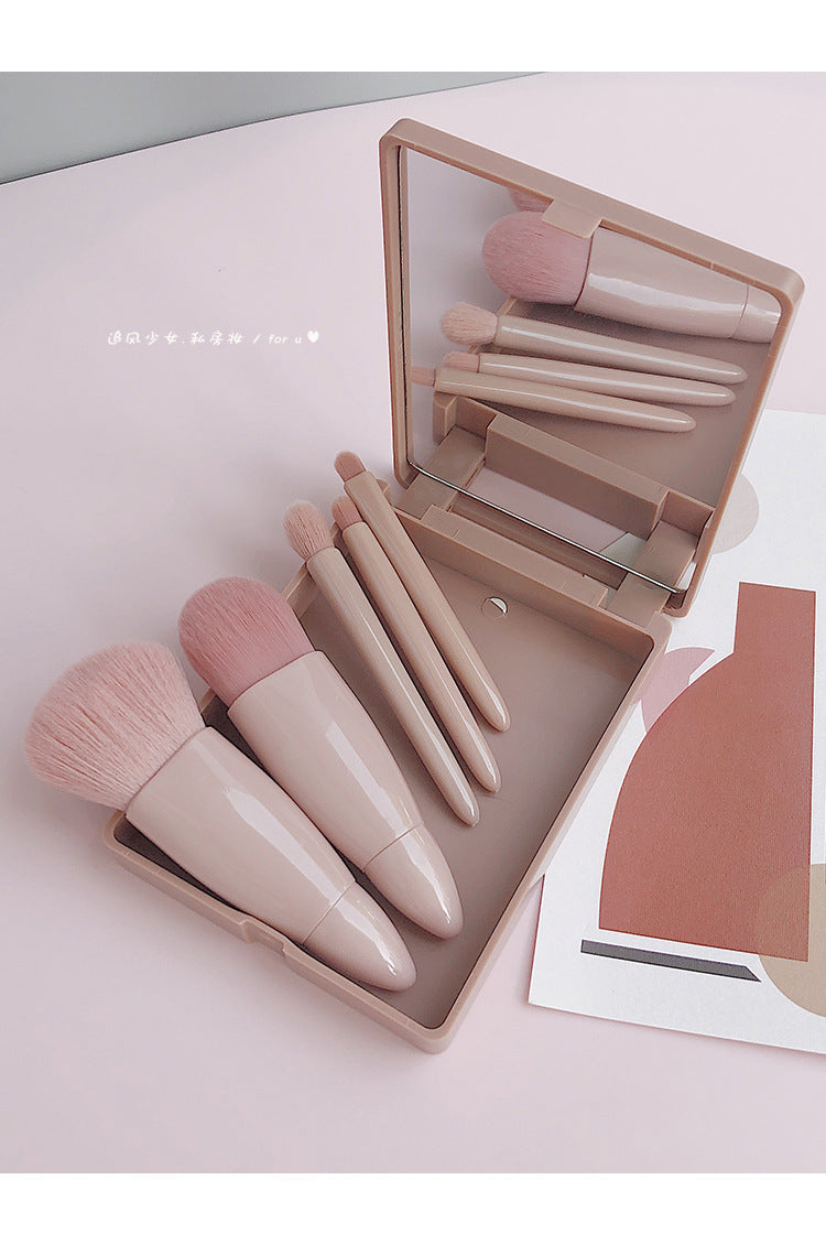 New Travel5Mirror Box Makeup Brush Set Portable Multifunctional Powder Brush Blush Brush Beauty Tool
