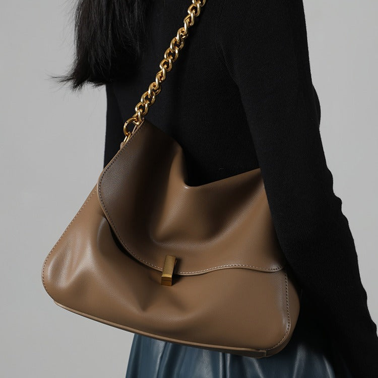 Cross-border Tote Bag for Women2024Summer new soft leather large capacity niche high-end genuine leather single shoulder crossbody bag