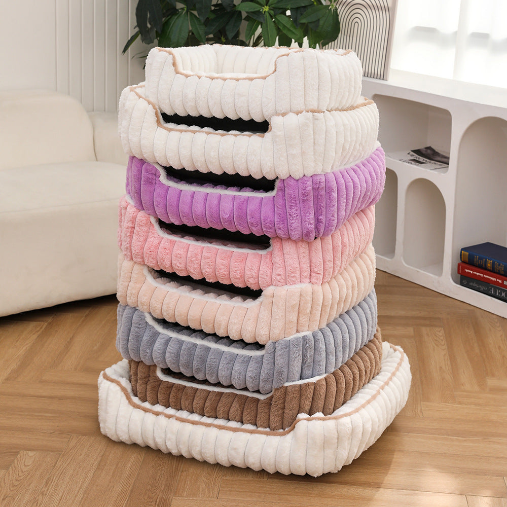 New Cross-Border Cat and Dog Bed All-Season Thickened Straight Strip Square Bed Rabbit Plush Soft Comfortable Pet Bed Depth
