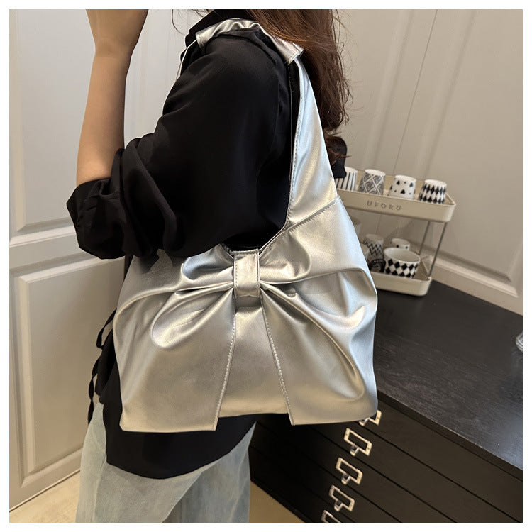 Korean Style Casual Underarm Women's Bag2025New Simple Bowknot Design Tote Bag Simple Handheld Shoulder Bag