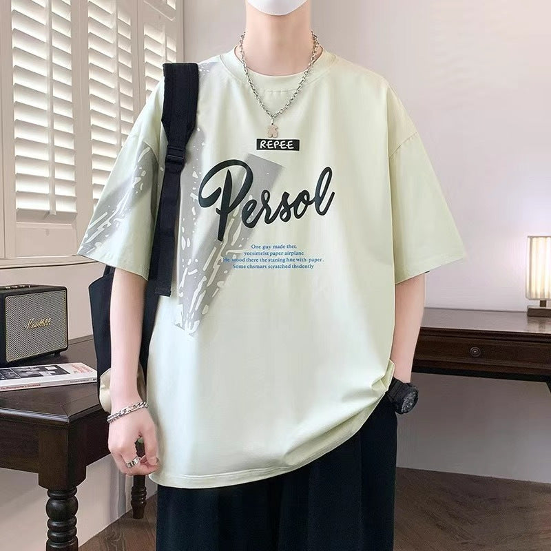 2025Summer New Men's Youth Casual Stylish Trendy Loose Short Sleeve T Shirt Gradient Color for Middle and High School Students