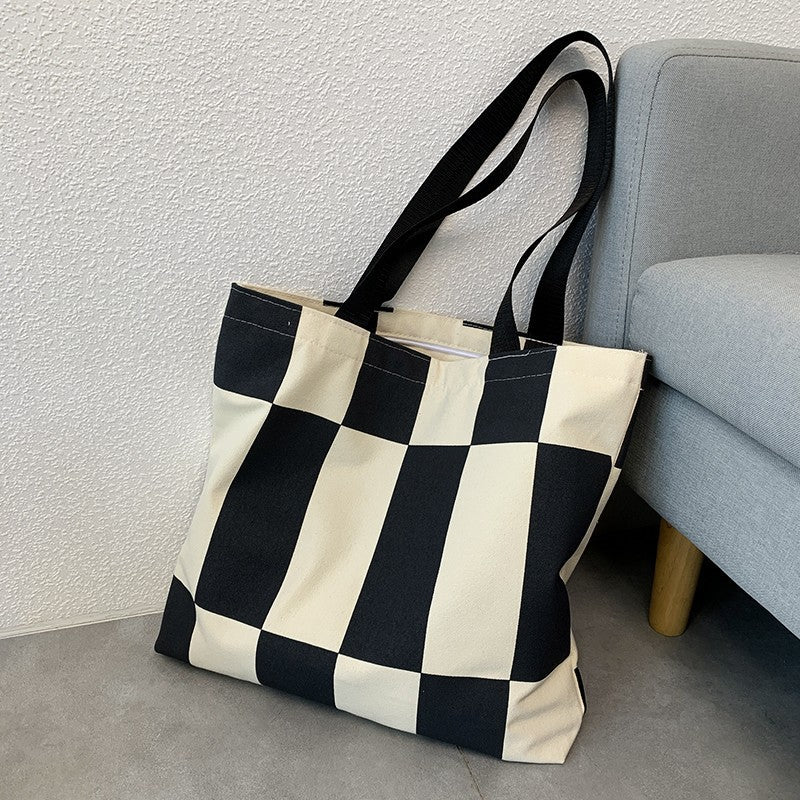 Canvas bag for women, single shoulder, suitable for college students to carry books ins Korean Style Zippered Artistic Design Handheld Canvas Bag