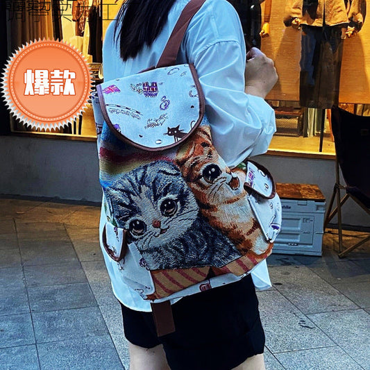 Traditional Style Backpack Chinese Style Travel Cute Cat Unique Backpack Large Capacity Outdoor Versatile Embroidered Backpack http://detail.1688.com/offer/966088612559.html
