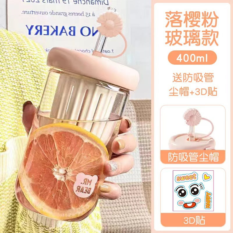 Cold Brew Cup Glass Tea Infuser Lemon Water Cup Portable Tea Water Separation Cup High-Value Straw Cup for Women