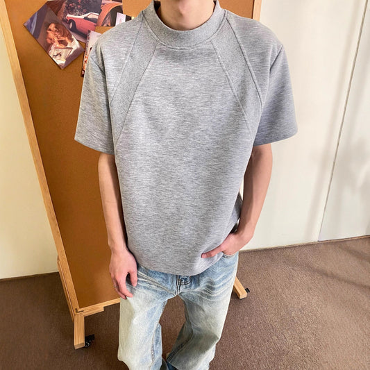 Summer Trendy Brand Solid Color Basic Patchwork Short Sleeve T Men's Loose T-shirt ins American Style Versatile Tops for Couples Men and Women