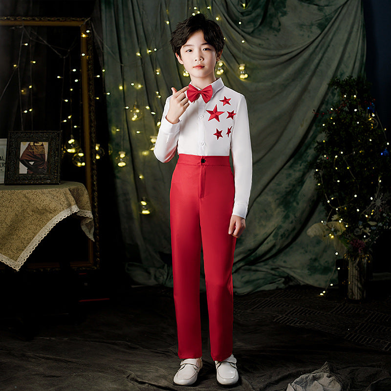 Children's Dance Costume for Children's Day, Red Theme Chorus, Poetry Recitation Performance Costume, Girls' Dress Set
