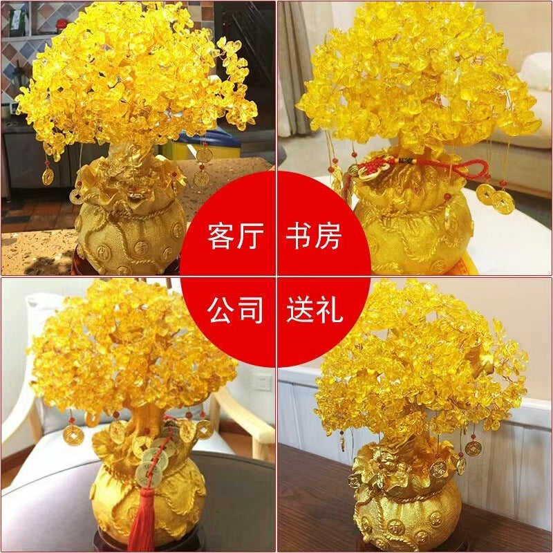 Yellow Crystal Money Tree Fortune Tree Ornament Crystal Ornament Wealth Tree Crystal Tree Home Living Room Opening Gift