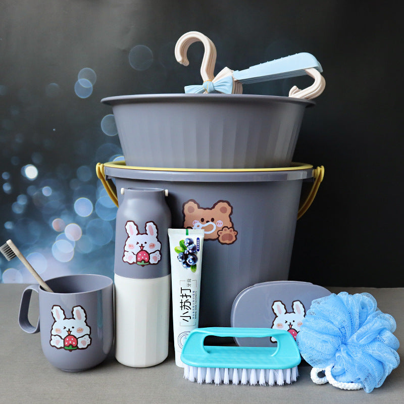 Back-to-School Season Toiletries Set Washbasin Bucket Tooth Cup Soap Dish Shoe Brush for Male and Female Students Dormitory11Set