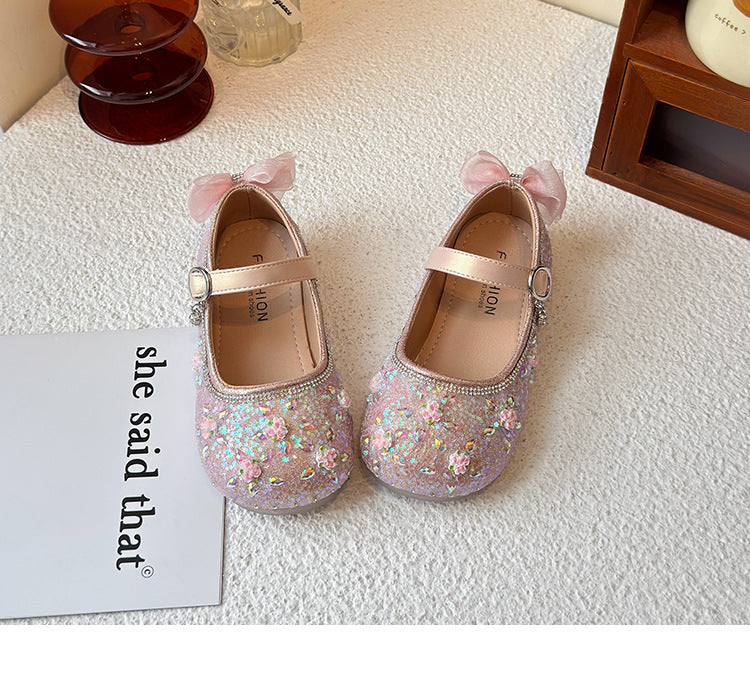 Princess shoes for girls2025Spring New Children's Crystal Shoes for Girls, Soft Sole Leather Shoes to Match Dresses, Spring Edition
