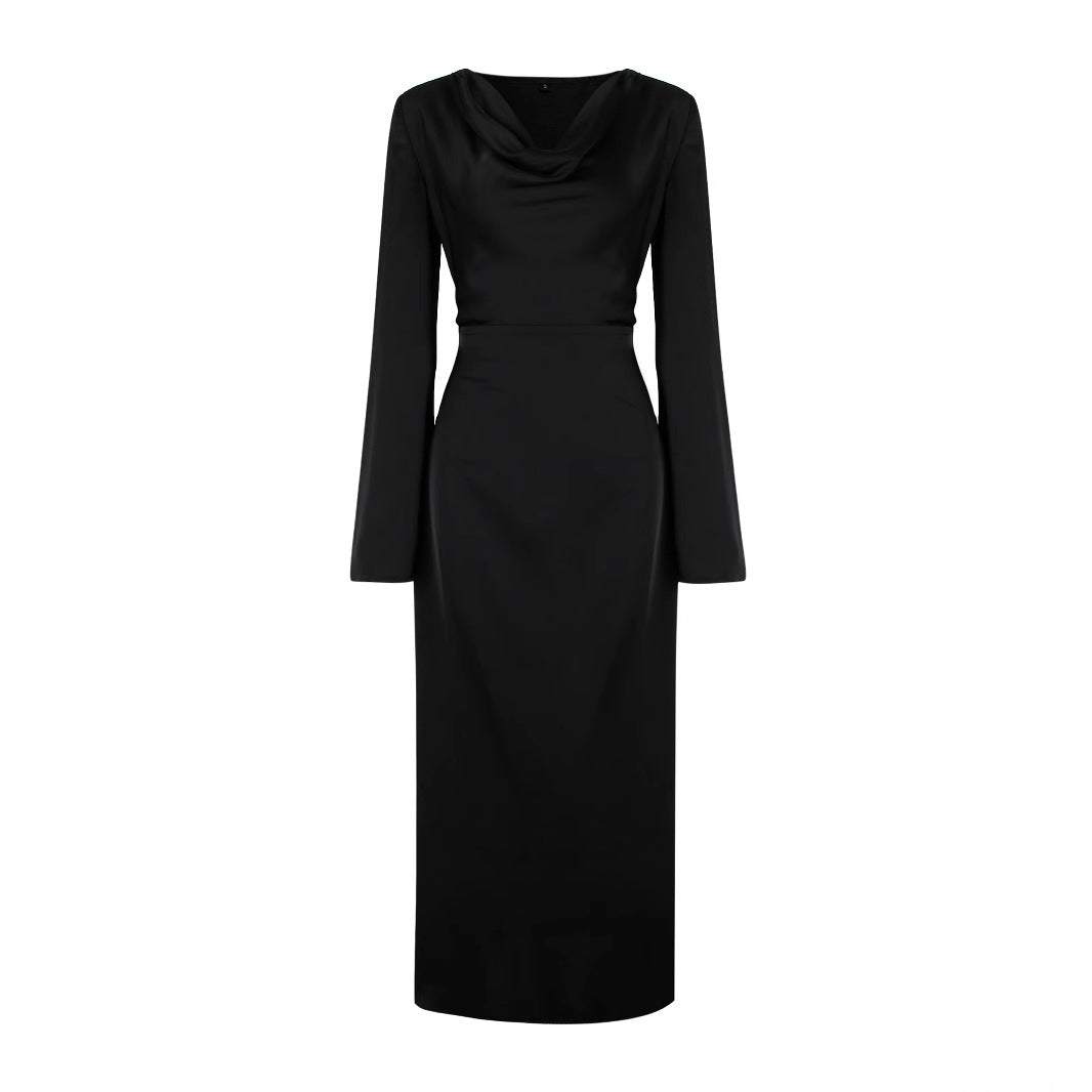 Pear-shaped Body Wear Women's Long-sleeved Loose Belted Waist Black Long Dress High-end Sense of Temperament Style Dress for Women