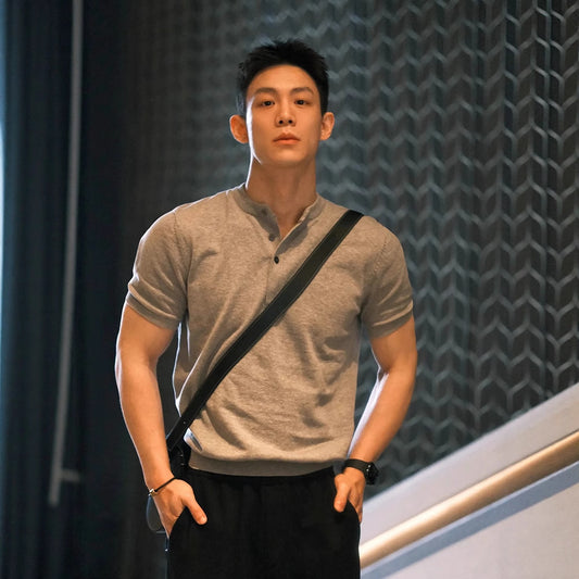 Summer Men's Waffle Henley Collar Short Sleeve T Men's American Style Solid Color Versatile Slim Fit Comfortable Casual Short Sleeve Shirt T T-shirt