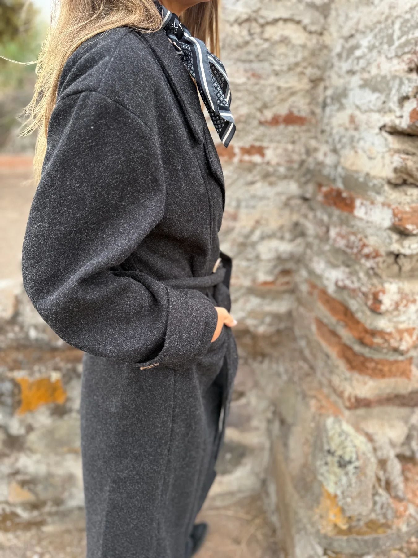 2025Amazon European and American Cross-Border Autumn Winter New Lace-Up Cardigan Casual Long Sleeve Turn-Down Collar Woolen Pocket Coat for Women