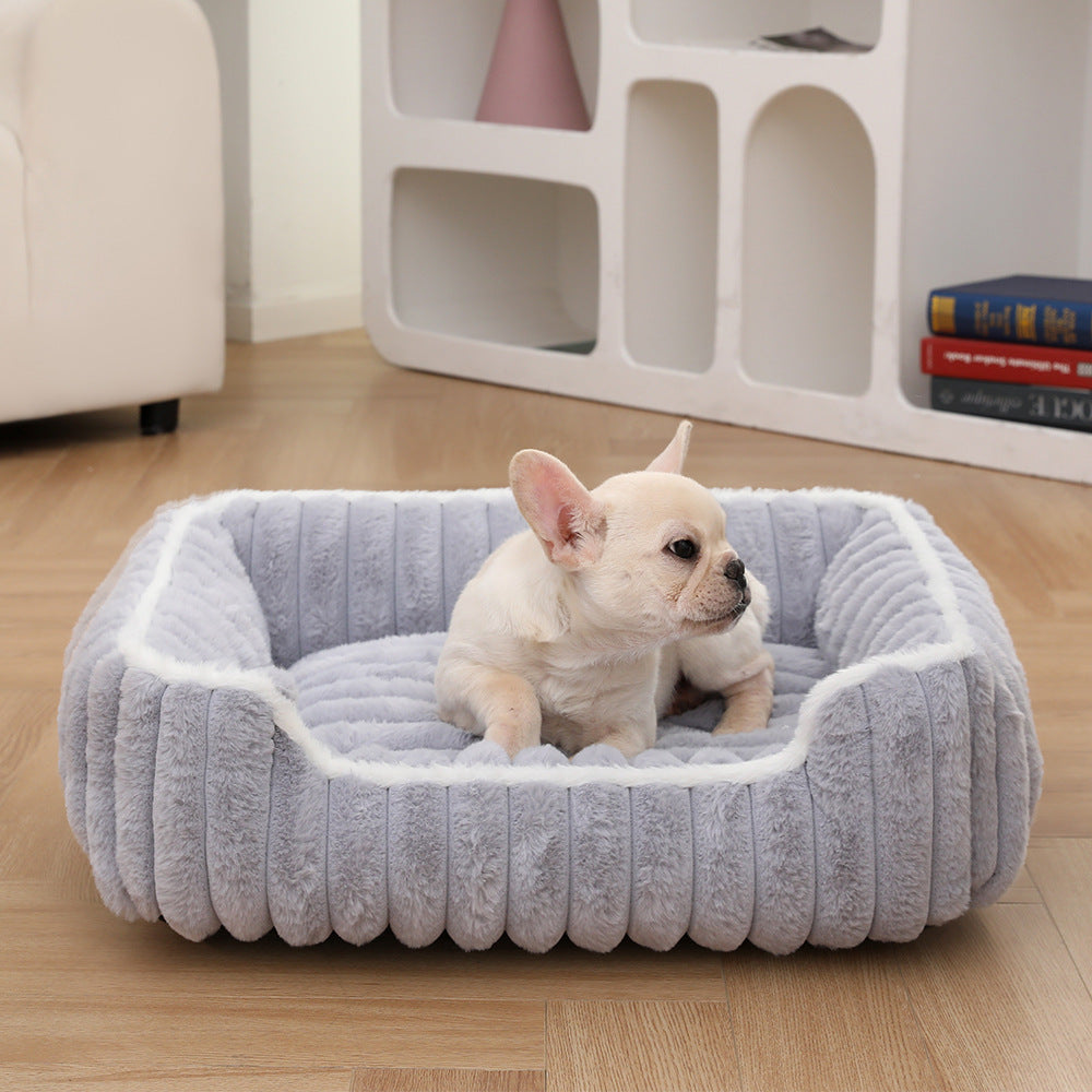 New Thickened Straight Bar Square Nest Rabbit Plush Soft Comfortable Pet Bed Deep Sleep Cat Nest Four Seasons Dog Nest