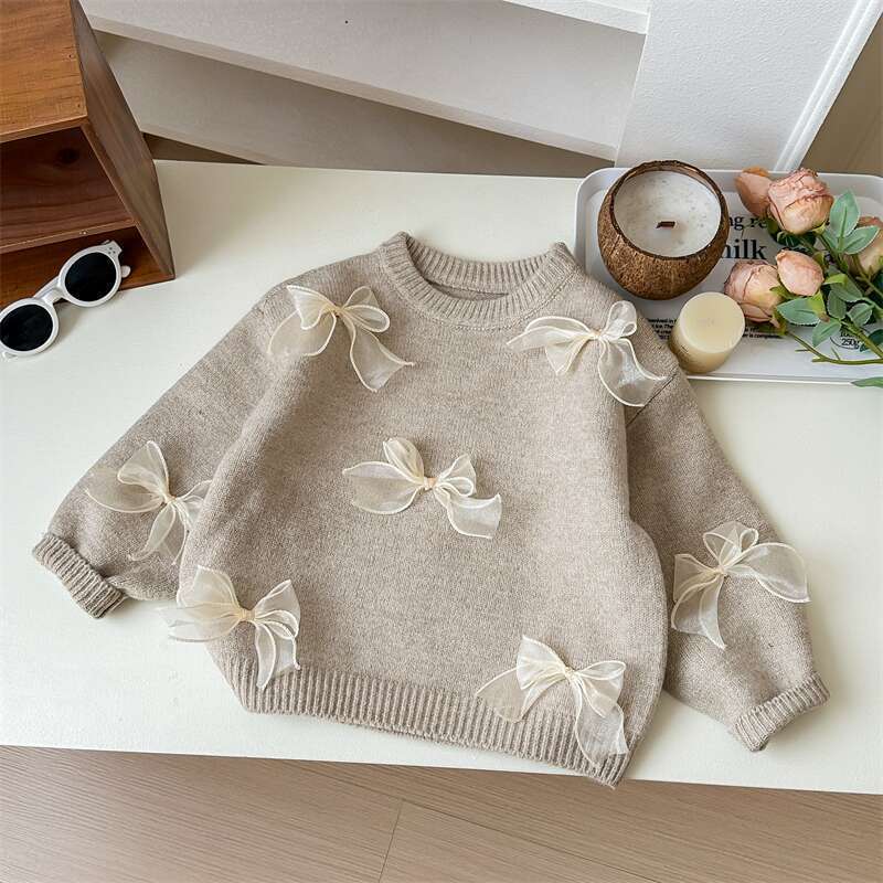 Little Salt Lemon Girl's Sweater Set Autumn Winter New Fashionable Baby Knitted Top One-Piece Fleece Jeans Two-Piece Set
