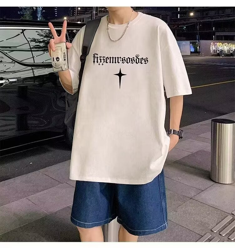 Cross-border pure cotton men's T Wholesale high-quality summer new printed casual short-sleeve shirts t Trendy Brand Five-Sleeve Shirt