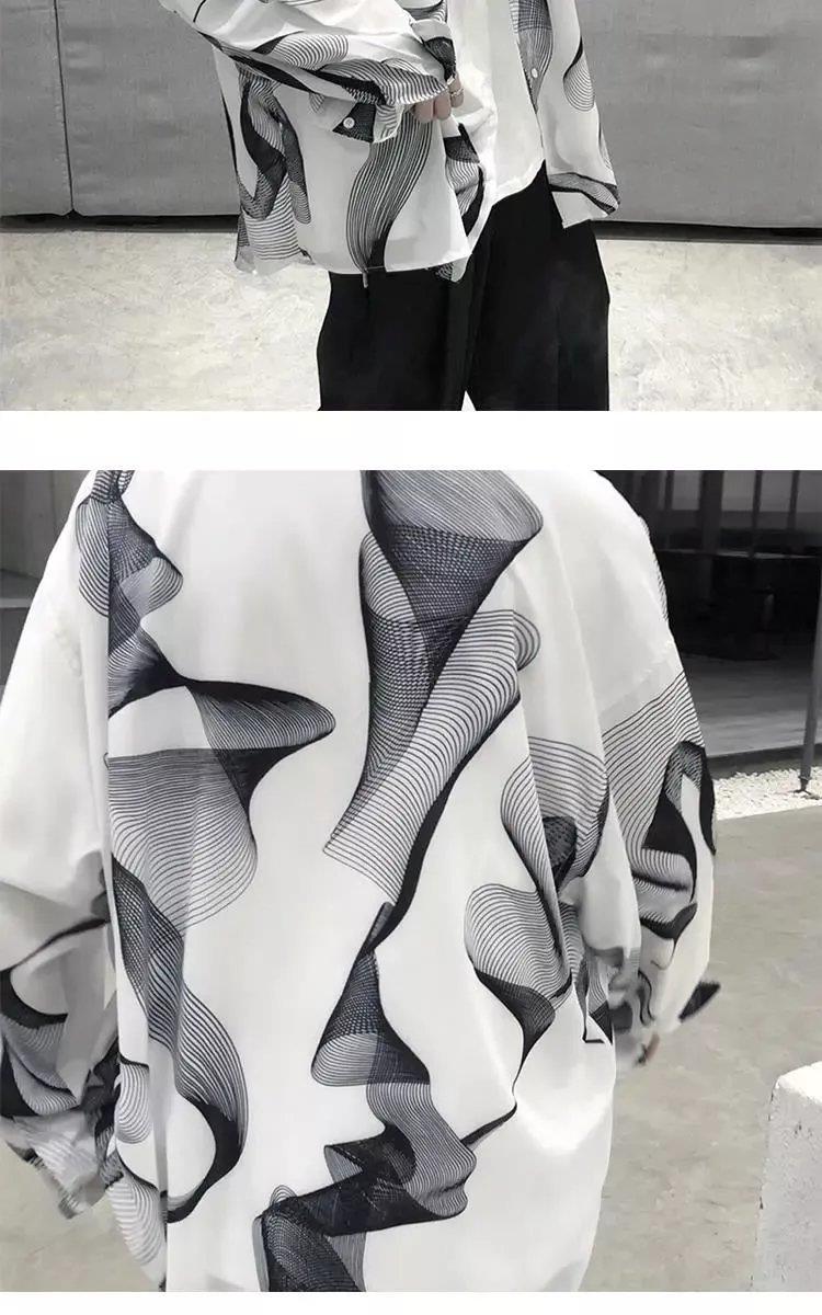 Autumn Hong Kong Style Cool Long Sleeve Shirt for Men Dark Style Design Top Youth Casual Loose Shirt