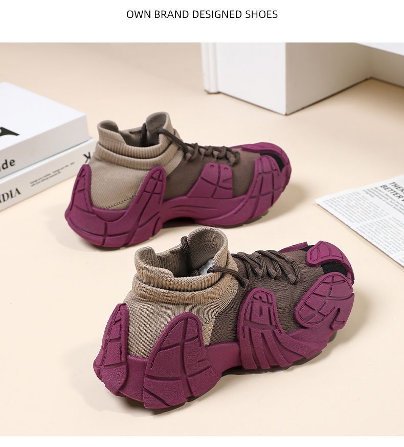 Women's Shoes Spring and Autumn Thick-Soled Dad Shoes Breathable Flyknit Sock Sneakers Women's Octopus Casual Shoes Height-Increasing Shoes