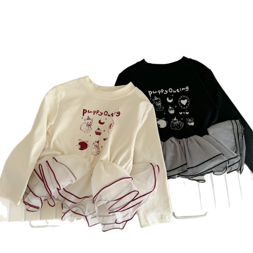 Sweet Little Sister New Fashion Korean Version Cute Girls Autumn Style Trendy Fashionable Children's Fashion Top Long Sleeve Base Shirt