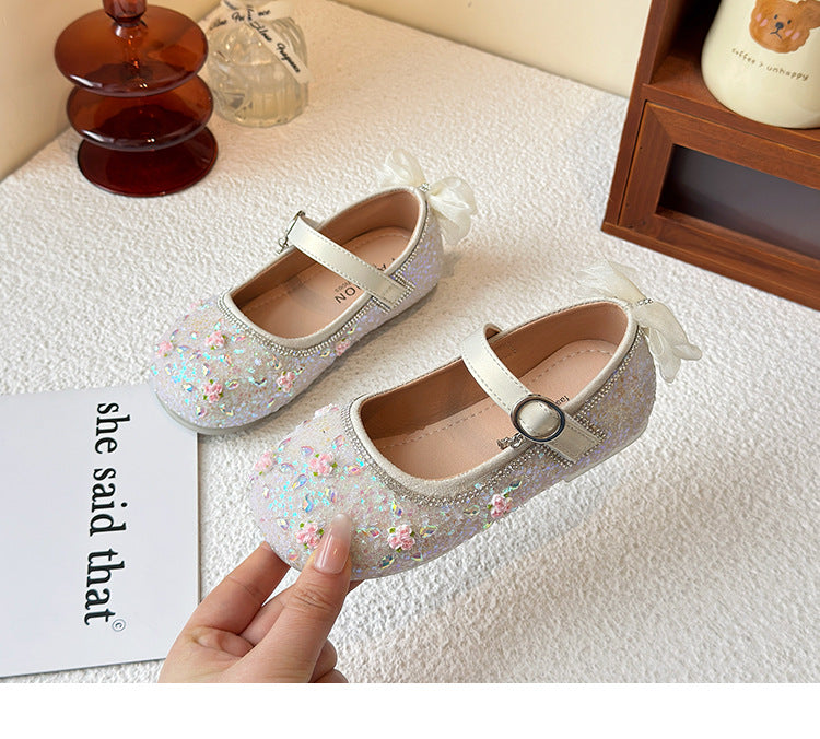 Princess shoes for girls2025Spring New Children's Crystal Shoes for Girls, Soft Sole Leather Shoes to Match Dresses, Spring Edition
