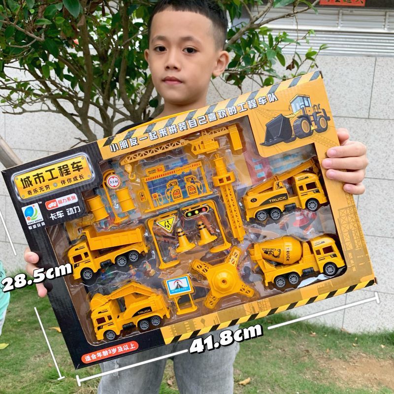 Durable Children's Toy Car Pull-Back Car Simulation Excavator Engineering Vehicle Fire Truck Airplane Model Boy's Gift