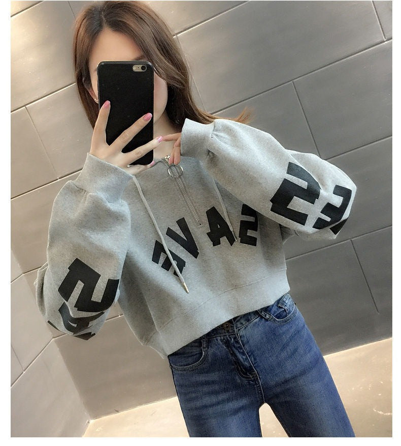 Half Zipper Hooded Short Petites Sweatshirt Women2025New Early Autumn Thin High-Waisted Stylish Streetwear Jacket Trend