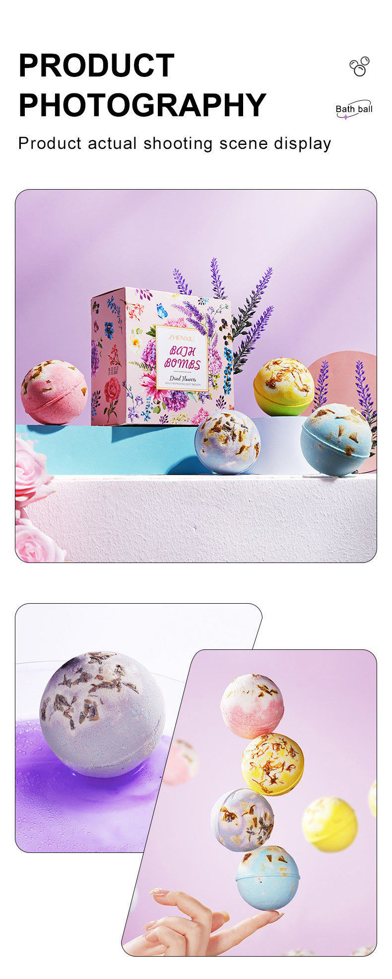 ZHENXIU Dried Flower Explosive Bath Salt Ball Gentle Moisturizing Exfoliating Long-lasting Fragrance Bath Ball Cross-border Trade