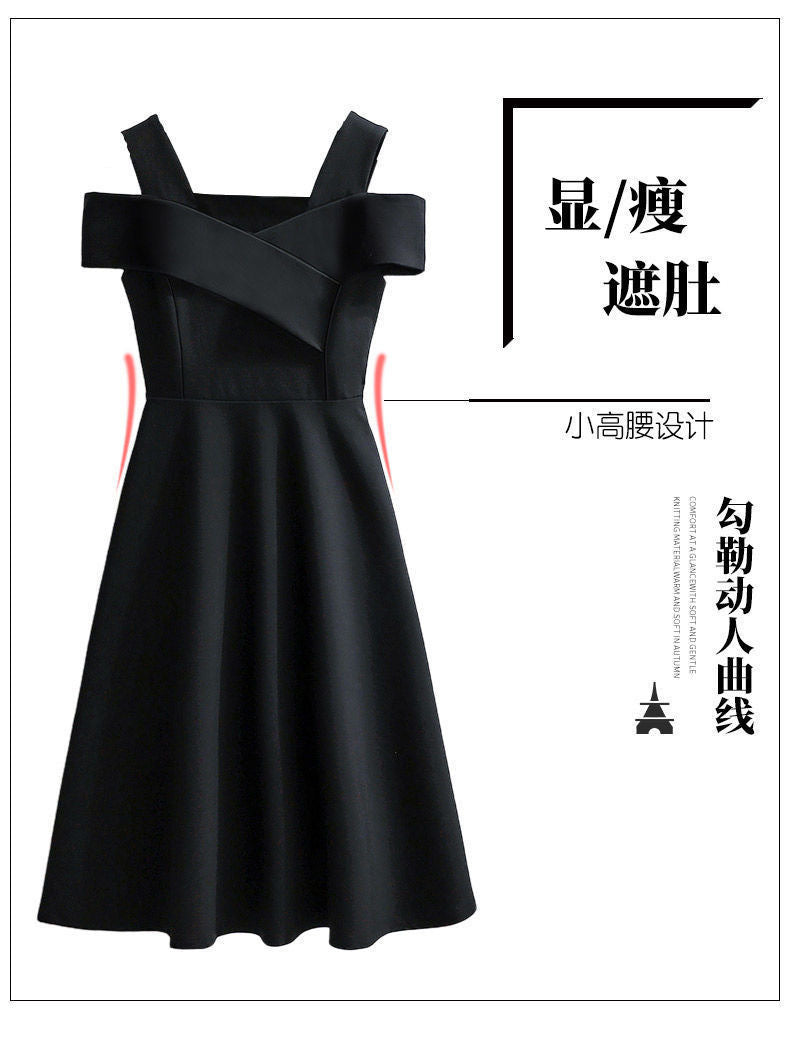Cross-Border2025New Plus Size Off-Shoulder Elegant Dress for Plus Size Women Fashionable Tummy Covering Slimming Waist Dress Trendy
