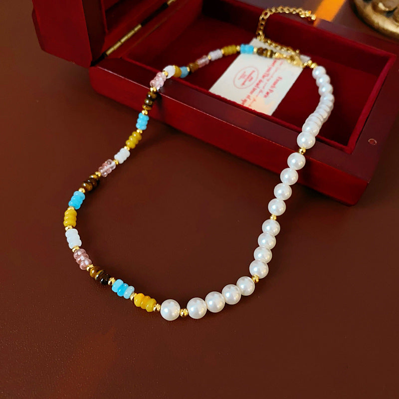 Baroque Freshwater Pearl Necklace Simple Elegant Colorful Beaded Collarbone Chain Niche Light Luxury High-End Sense Necklace for Women