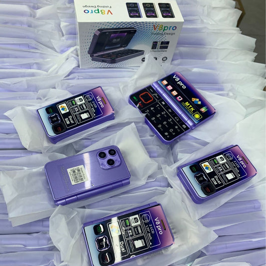 Cross-Border Foreign Trade V8pro Dual Screen Folding Flip Function Phone2G Elderly Foreign Language Mobile Phone Large Buttons Flashlight