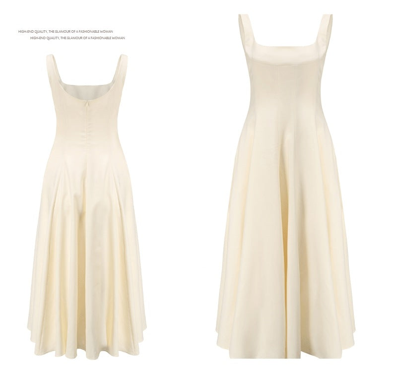 French Style Light Wedding Dress Solid Color Satin Simple Petite Host Adult Ceremony Party Banquet Evening Dress Suitable for Daily Wear