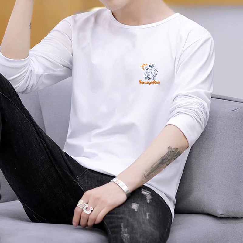Manufacturer Wholesale Men's Long Sleeve Printed Versatile Trendy New Spring and Autumn Casual Fashion Round Neck Long Sleeve T-Shirt