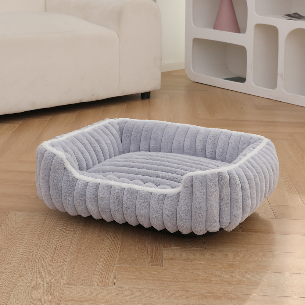 New Thickened Straight Bar Square Nest Rabbit Plush Soft Comfortable Pet Bed Deep Sleep Cat Nest Four Seasons Dog Nest