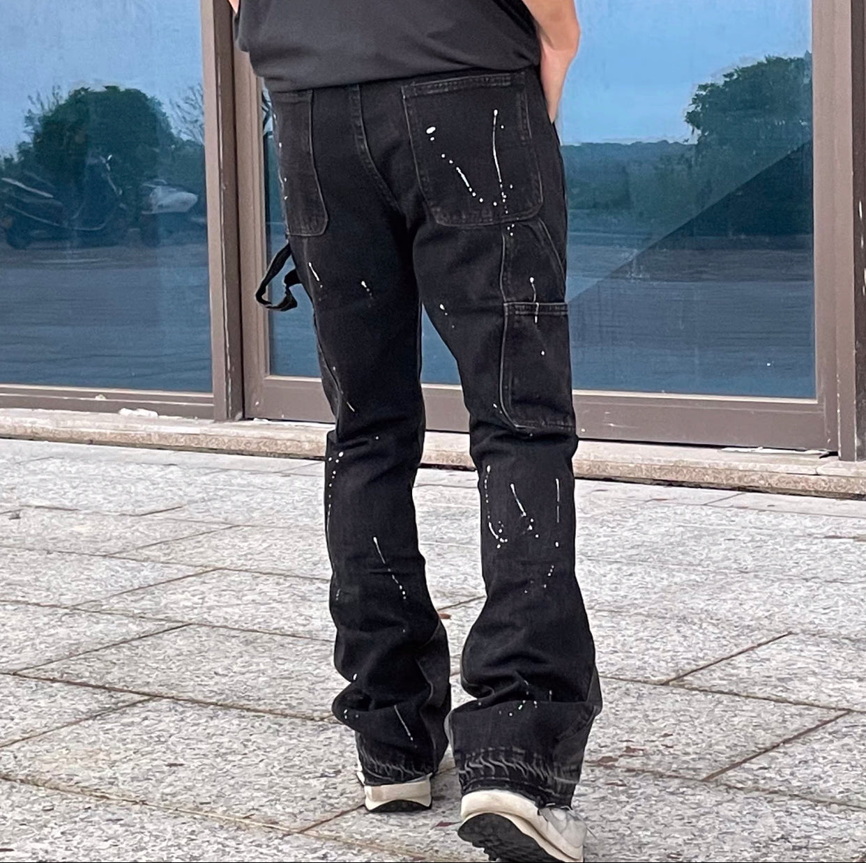 2023New Graffiti Ink Splash Damage Dept Casual Retro Niche vibo High Street Men's and Women's Flared Jeans