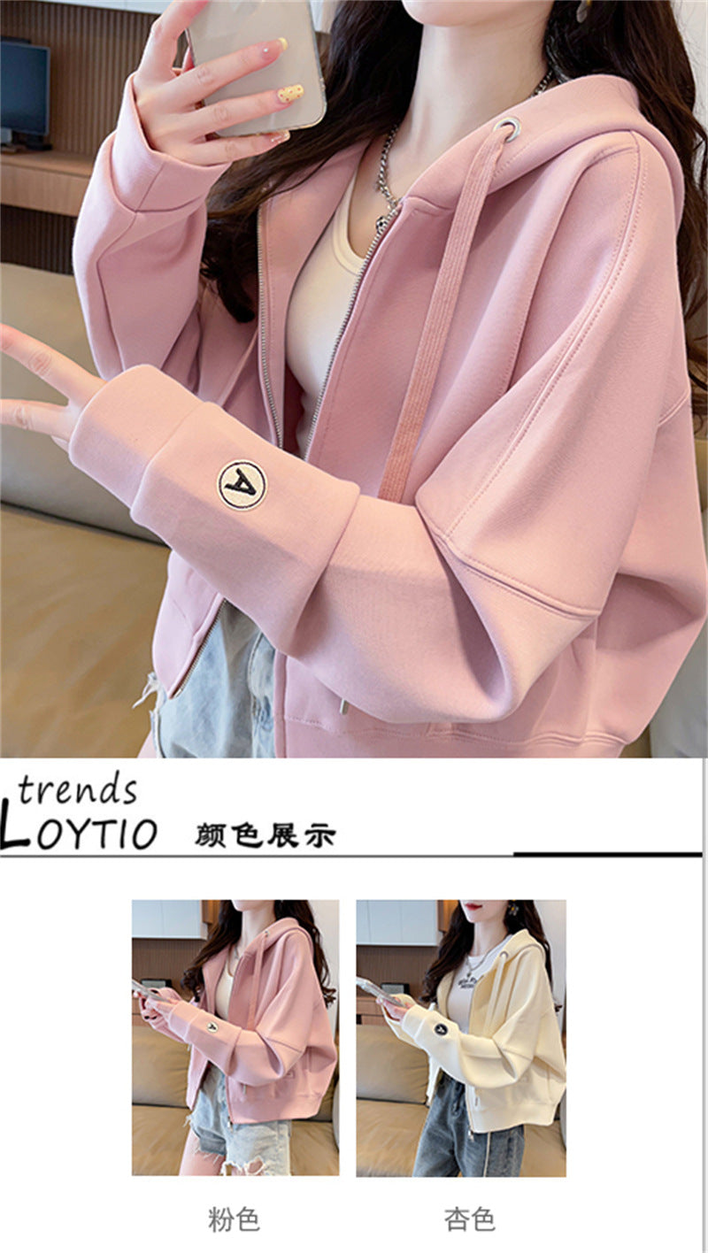 Spring and Autumn Short Hooded Sweatshirt Jacket for Petite Women, New Thin Loose Stylish Zipper Cardigan for Autumn and Winter
