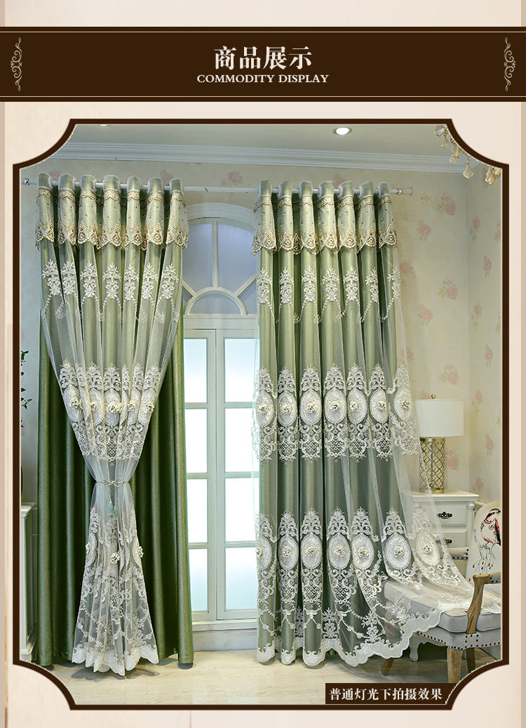 European Style High-End Simple Modern Fabric Sheer Integrated Blackout Double Layer Embossed Embroidered Curtains for Living Room Bedroom Balcony