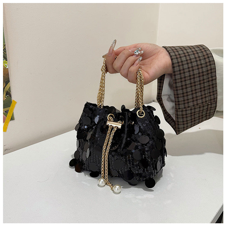 Trendy and High-End Sequin Bucket Bag2025Summer New Fashion Versatile Stylish French Chain Single Shoulder Crossbody