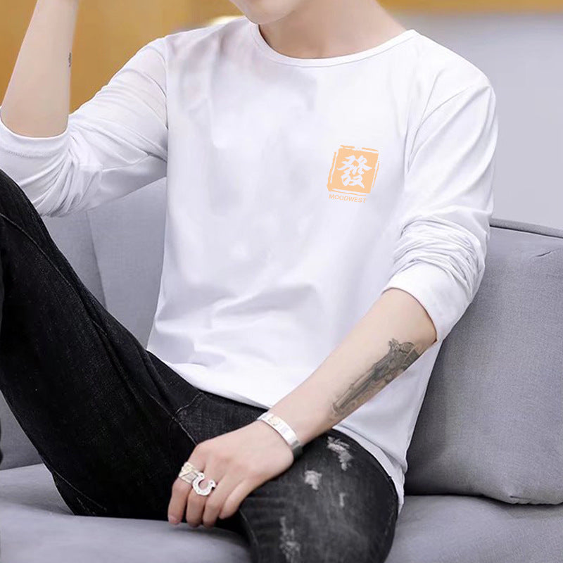Manufacturer Wholesale Men's Long Sleeve Printed Versatile Trendy New Spring and Autumn Casual Fashion Round Neck Long Sleeve T-Shirt