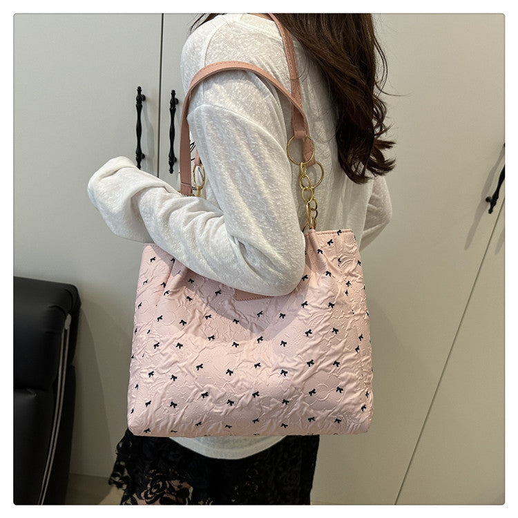 2025Trendy Fashion Bowknot Pleated Large Capacity New Casual Simple Commuter Single Shoulder Crossbody Underarm Bag for Women