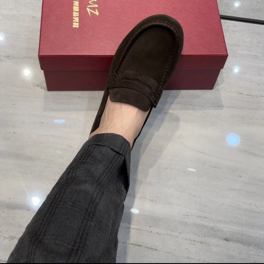 Light Luxury Men's Shoes Pure Leather Summer Business Casual Slip-On Loafers Lazy Driving Suede Leather Shoes Soft Sole Shoes