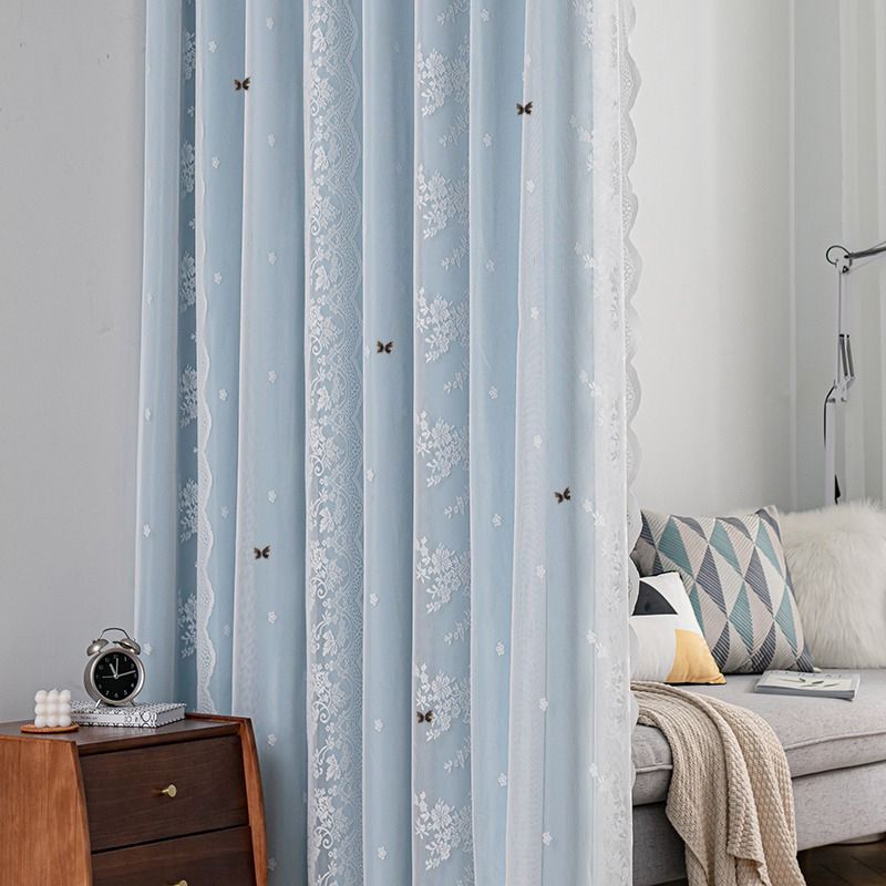 New Cream Style Curtains Cozy Bedroom Blackout Lace Double Layer Fabric Sheer Integrated Bay Window Floor-to-Ceiling Thickened High-End