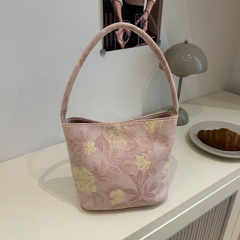 Lady's New Chinese Style Starlight Dream Tote Bag Black Shoulder Bag Embroidered Flower Vintage Handbag