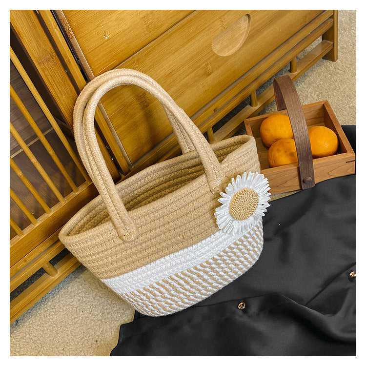 Hand-Woven Bag Women2025New Ethnic Style Straw Bag Forest Style Beach Large Capacity Basket Bag