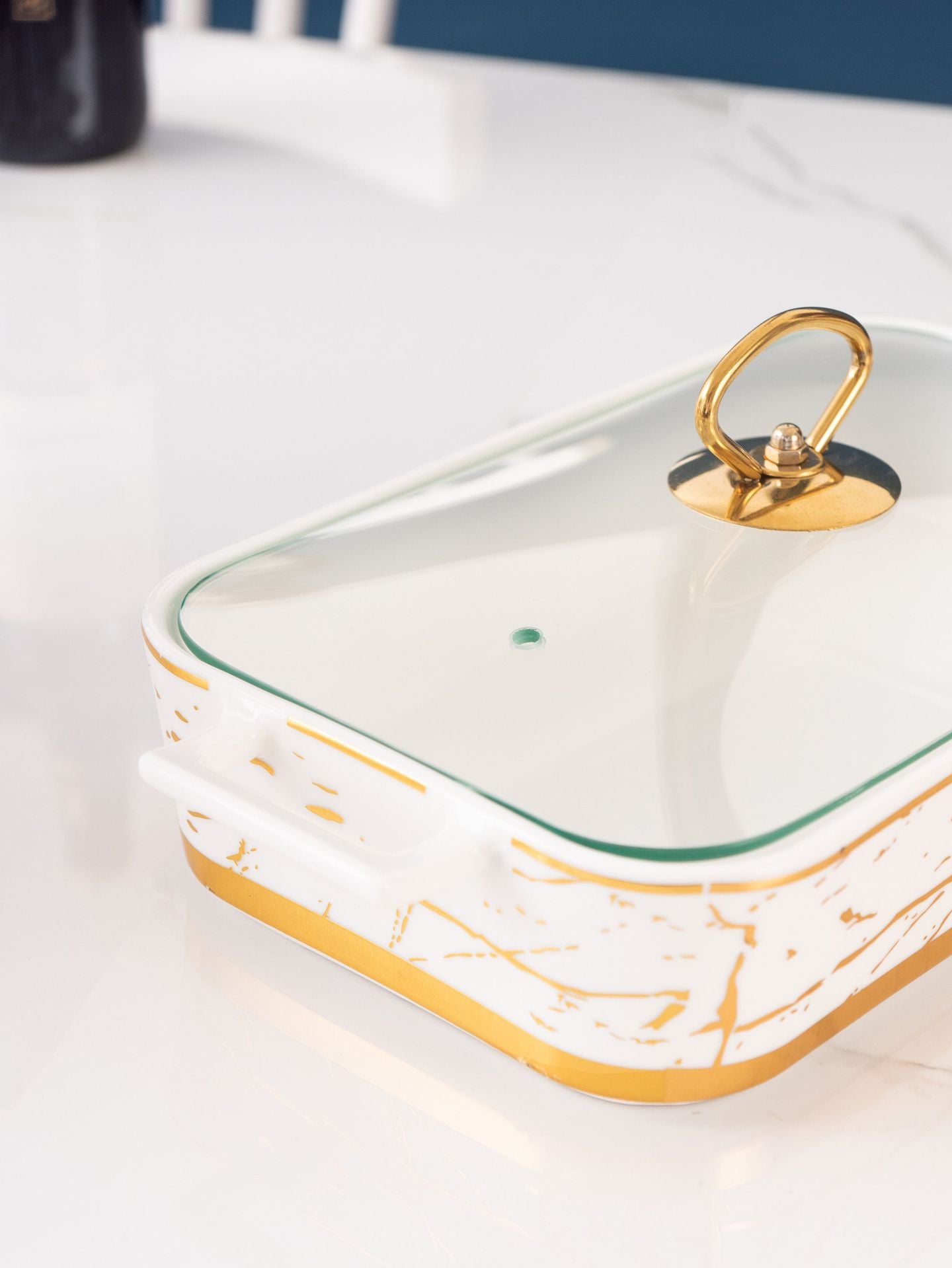 Nordic Rectangular Double Ear Ceramic Pot Baking Pan Luxury Hotel Tableware Candle Heating Creative Household Dry Pot Soup Pot