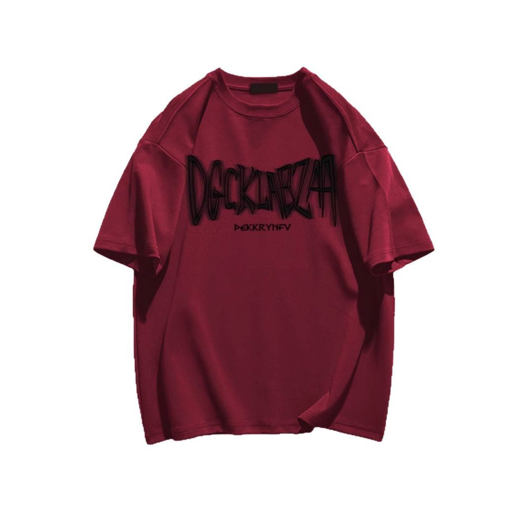 Heavy Cotton Wine Red Short Sleeve t Men's Summer T-shirt2025New American High Street Style T Loose Casual T-Shirt