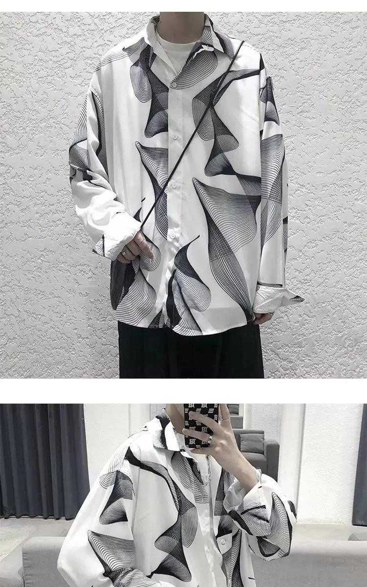 Autumn Hong Kong Style Cool Long Sleeve Shirt for Men Dark Style Design Top Youth Casual Loose Shirt