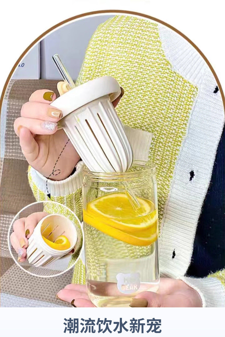 Cold Brew Cup Glass Tea Infuser Lemon Water Cup Portable Tea Water Separation Cup High-Value Straw Cup for Women