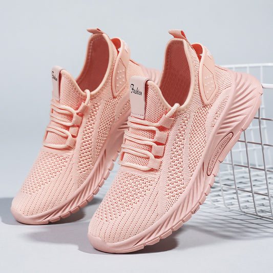 White Flyknit Soft Sole Running Shoes for Women, Summer New Versatile Lightweight Sneakers, Breathable Casual Sports Shoes