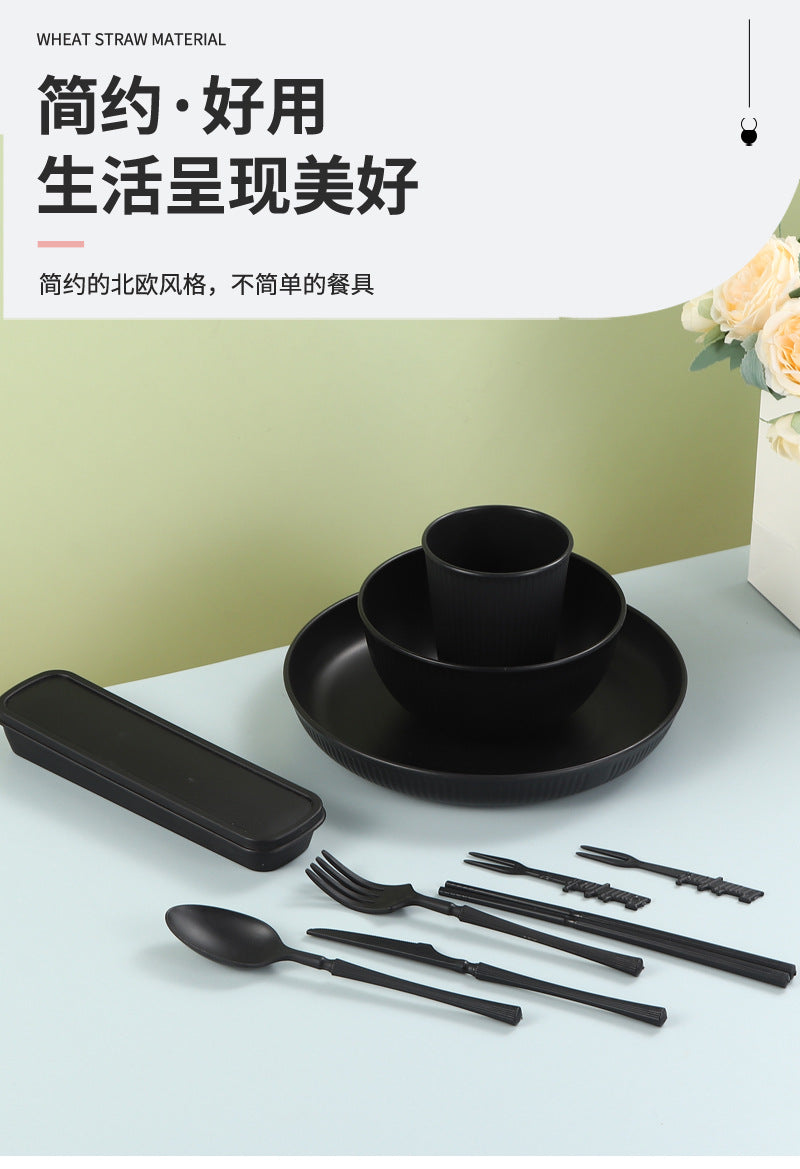 TEMU Amazon Wheat Straw Plate Bowl Cup Tableware Set Household Dining Plate Rice Bowl Water Cup Tableware Set Eco-friendly
