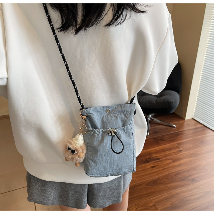 Internet celebrity ins Single Shoulder Crossbody Drawstring Small Bag2025Niche Fashion Lightweight mini Women's Nylon Phone Bag
